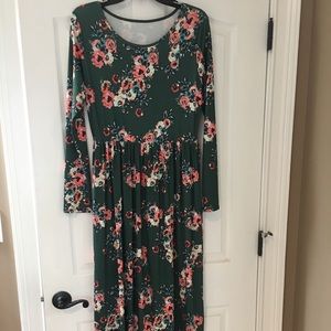 Long sleeved floor length floral dress